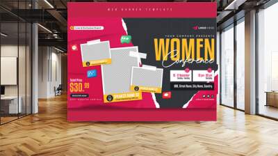 Corporate women business conference or online webinar promotion web banner template or video thumbnail. Annual meeting, seminar or training event marketing flyer with torn paper and paint brush stroke Wall mural