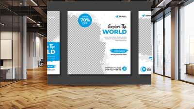 Set of travel sale social media post template. Web banner, flyer or poster for travelling agency business offer promotion. Holiday and tour advertisement banner design. Wall mural