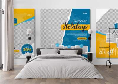 Travel business promotion web banner template design for social media. Travelling, tourism or summer holiday tour online marketing flyer, post or poster with abstract graphic background and logo.  Wall mural