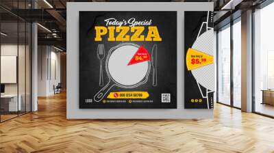 Fast food social media banner post template for business marketing. Italian pizza advertisement web poster. Food sale promotion flyer or brochure cover. Restaurant food menu trendy background.   Wall mural