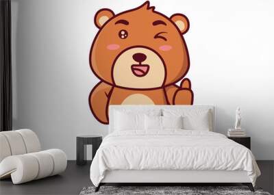 Cute Bear Winking and Giving Thumbs Up Illustration Wall mural