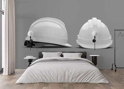 Two White Blank Construction Safety Helmet 3D Mockup Wall mural