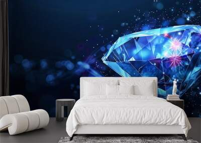 Abstract Sparkling Blue Diamond Crystal Gemstone for Modern Luxury Precious Accessories Concept. Wall mural