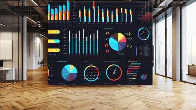 Colorful data visualization dashboard with infographic graph charts for Business analytics information concept. Wall mural