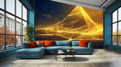 Golden Pyramid Triangle Abstract Art with Sparkling Light for Minimalist Artwork Structure Concept. Wall mural