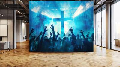 cross in the sky grunge background people praying	
 Wall mural