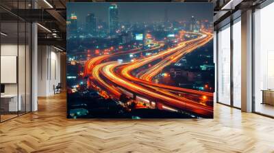 A Long exposure of city lights capturing the dynamic pace of urban life - Wall mural