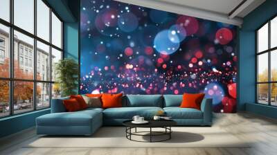 abstract background with red, white, and blue glitter elements scattered throughout Wall mural