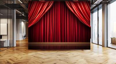 Beautiful curtain on the stage , A theater stage with a curtain background, A stage with a red curtain and a spotlight

 Wall mural