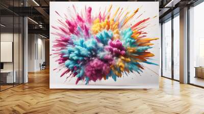 Bright mix color powder festival explosion burst isolated white background. industrial print concept background Wall mural