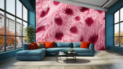 Close-up of pink leopard fur showcasing its striking, unique texture with vibrant, playful colors. The detailed, soft pattern offers an eye-catching and artistic portrayal of this exotic fur.illustrat Wall mural