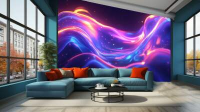 Holographic neon fluid waves creating a futuristic abstract design Wall mural