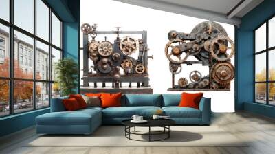 industrial machinery with gears and levers  isolated on transparent png background Wall mural