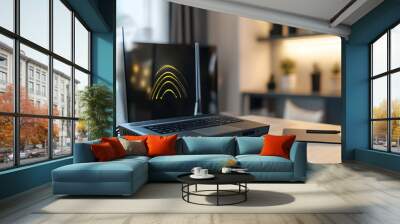 Internet connection with wlan router in home office Wall mural