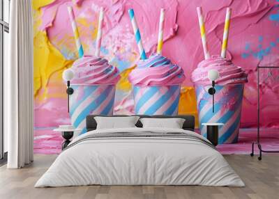 Plastic straws on table background Wall mural