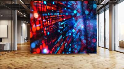 Red and blue digital panels filled with data, capturing the abstract world of analytics and computing  -   Wall mural