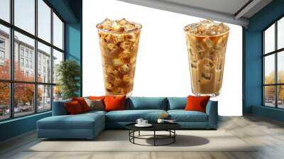 Set of iced coffee top view on transparent background Remove png Wall mural