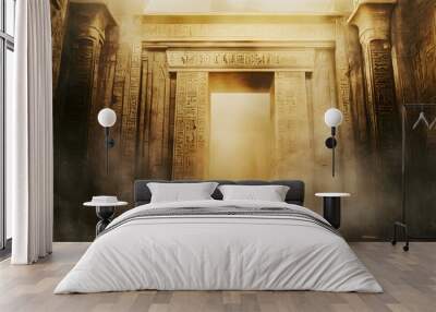 Wide historical background featuring ancient Egyptian hieroglyphs --ar 25:14 - Wall mural