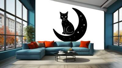 Cat Sitting on the Moon | vector illustration Wall mural