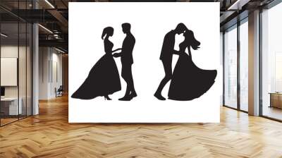 Couple silhouette vector art illustration. Wall mural