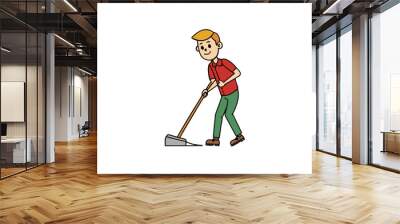 Man sweeping the floor with a mop | isolated vector silhouette illustration on white background Wall mural