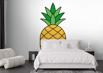 Pineapple with Leaves | isolated vector silhouette illustration on white background Wall mural