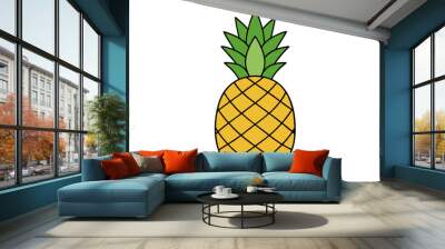 Pineapple with Leaves | isolated vector silhouette illustration on white background Wall mural