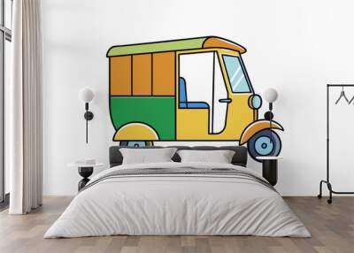 Rickshaw on Street | isolated vector silhouette illustration on white background Wall mural