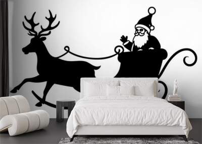 Santa in reindeer | isolated vector silhouette illustration on white background Wall mural