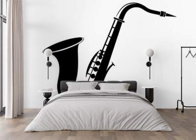 Vintage Saxophone Silhouette | vector silhouette illustration on white background Wall mural