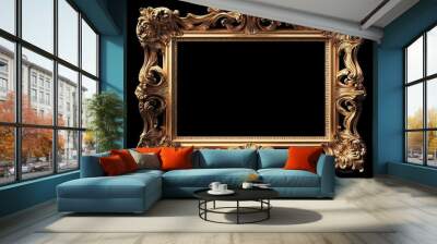 Beautiful vintage golden frame for paintings decorated with carvings and ornaments. Wall mural