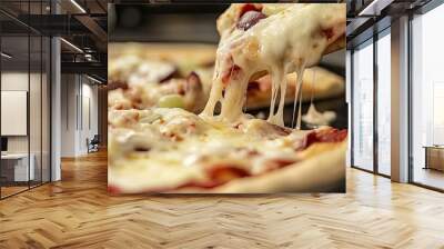 Close-up of a delicious homemade pizza with a crispy crust  melted cheese  and fresh toppings  Wall mural