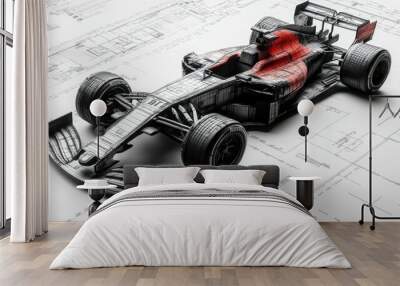 formula 1 car on blueprints Wall mural