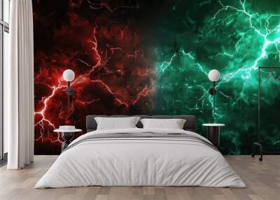 green and red battle lightning background Wall mural