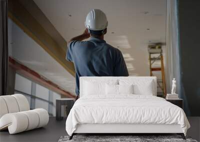 Construction worker painting ceiling work Wall mural