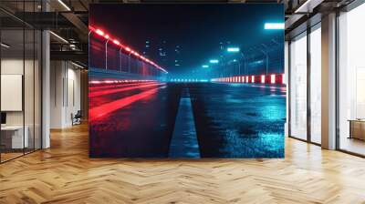 Race track finish line racing on light night Wall mural