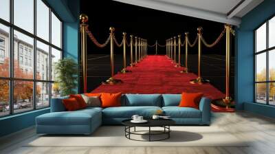 Red carpet and several golden barriers Wall mural