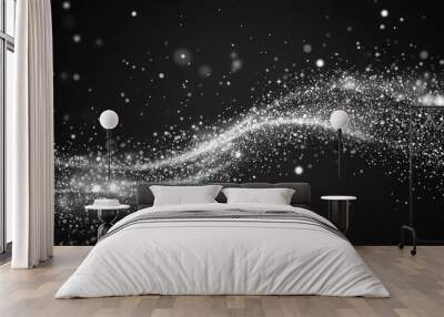 Silver glitter brush strokes  shiny star dust lines  luxury shimmery particles isolated on a dark background. Vector illustration Wall mural