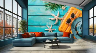 summer Suitcase with beach accessories Wall mural