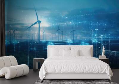 technology monitoring renewable energy grids blue bacgkround Wall mural