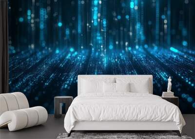 Abstract blue background data technology glowing lines , ai  Wall mural