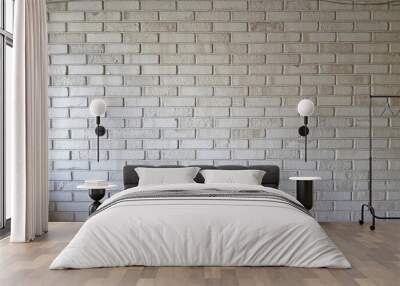 Abstract weathered high resolution texture old stucco light gray and aged paint white brick wall background in rural room, grungy blocks of stonework technology color horizontal architecture , ai Wall mural