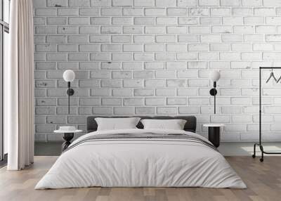 Abstract weathered high resolution texture old stucco light gray and aged paint white brick wall background in rural room, grungy blocks of stonework technology color horizontal architecture , ai Wall mural