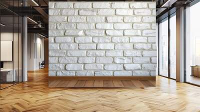 Abstract weathered high resolution texture old stucco light gray and aged paint white brick wall background in rural room, grungy blocks of stonework technology color horizontal architecture , ai Wall mural