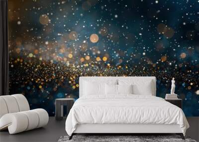 background of abstract glitter lights. blue, gold and black. de focused. banner - generative ai Wall mural