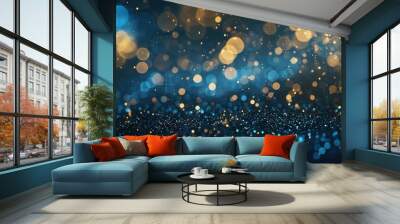 background of abstract glitter lights. blue, gold and black. de focused. banner - generative ai Wall mural