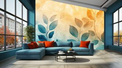 Beige Summer Background gradient color Pastel Yellow Blue overlay pattern gold wallpaper beige Shadow Texture Leaf Summer Autumn Wall Light Abstract Floor Wall Orange Brown Tree Gradient Two Tone , ai Wall mural