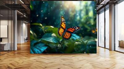 butterfly on a flower with blur background with generative ai Wall mural