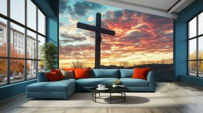 Crucifixion Of Jesus Christ - Cross At Sunset , ai Wall mural