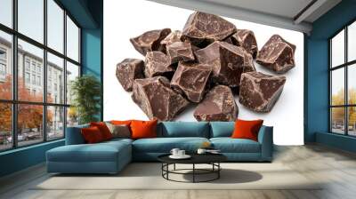 Dark chocolate chunks isolated on white background. Collection , ai Wall mural